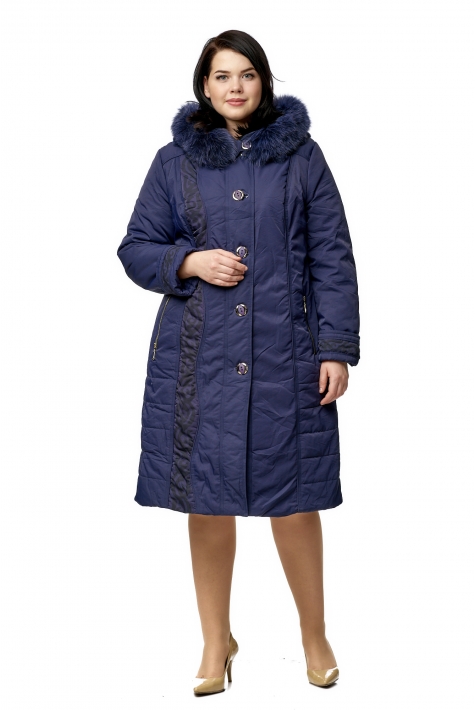 Женское пальто из текстиля с капюшоном, отделка песец 8010027