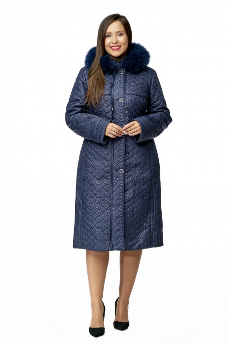 Женское пальто из текстиля с капюшоном, отделка песец 8010631