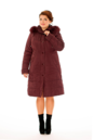 Женское пальто из текстиля с капюшоном, отделка песец 8010651