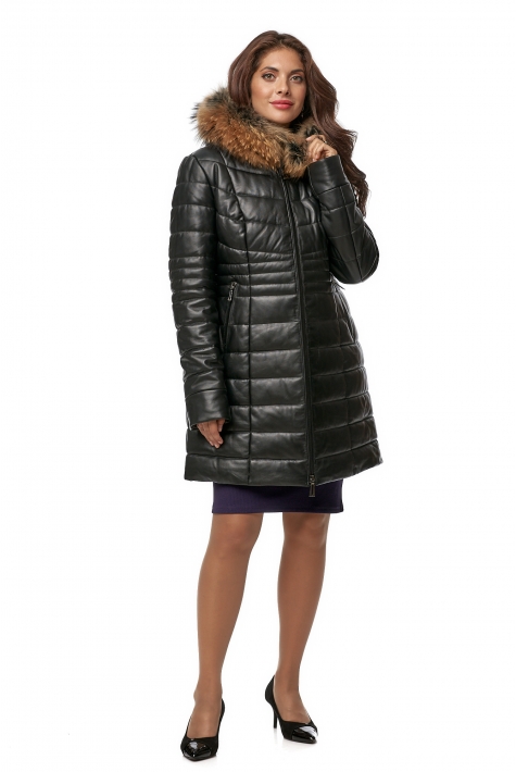 Женское кожаное пальто из натуральной кожи с капюшоном, отделка енот 8013008
