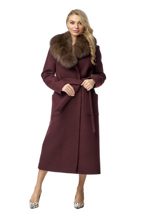 Женское пальто из текстиля с воротником, отделка песец 8013266