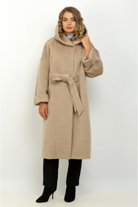 Женское пальто из текстиля с капюшоном 8015372