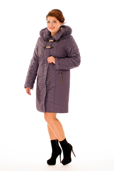 Женское пальто из текстиля с капюшоном, отделка песец 8015922