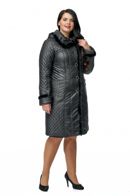 Черное женское пальто из текстиля с капюшоном, отделка норка