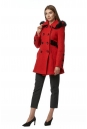 Женское пальто из текстиля с капюшоном, отделка песец 8017134
