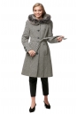 Женское пальто из текстиля с капюшоном, отделка песец 8017969
