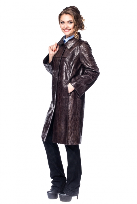 Женское кожаное пальто из натуральной кожи питона с воротником 8020537