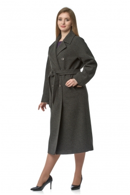 Черное женское пальто из текстиля с воротником