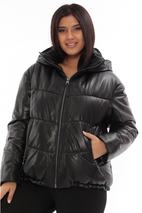 Женская кожаная куртка из натуральной кожи с капюшоном 8022159