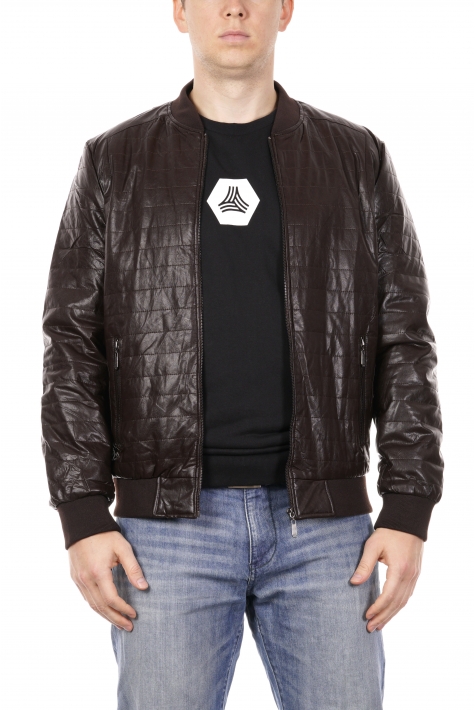 Мужская кожаная куртка из эко-кожи с воротником 8022433
