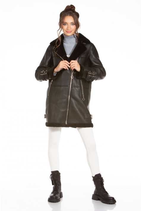 Женская кожаная куртка из эко-кожи с воротником, отделка искусственный мех 8022585