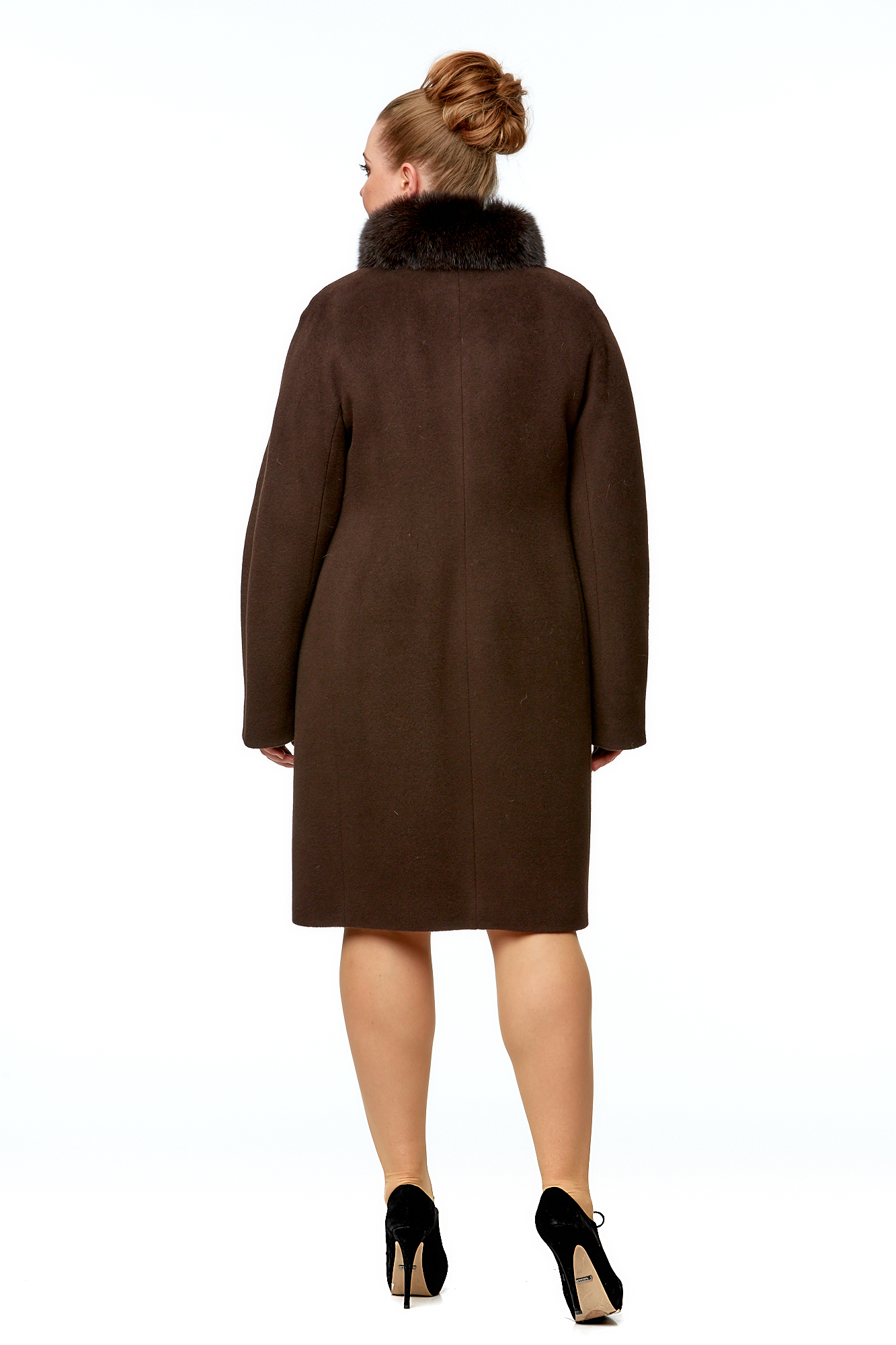 Женское пальто из текстиля с воротником, отделка песец 8001772-4