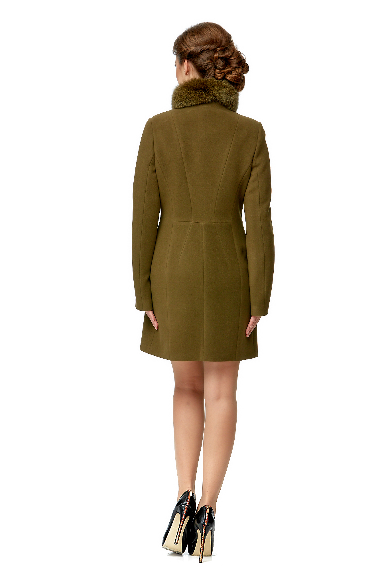 Женское пальто из текстиля с воротником, отделка песец 8001958-3