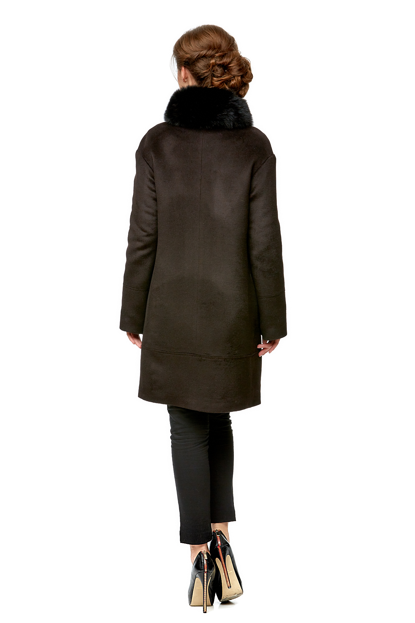 Женское пальто из текстиля с воротником, отделка песец 8002065-3