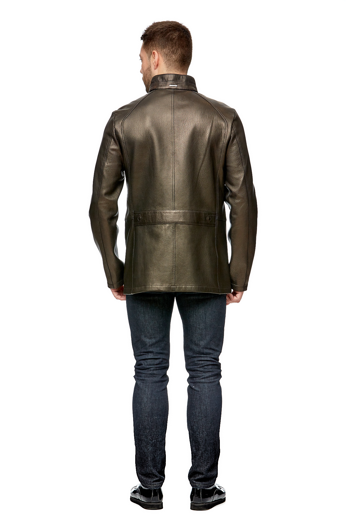 Мужская кожаная куртка из натуральной кожи с воротником 8002070-3