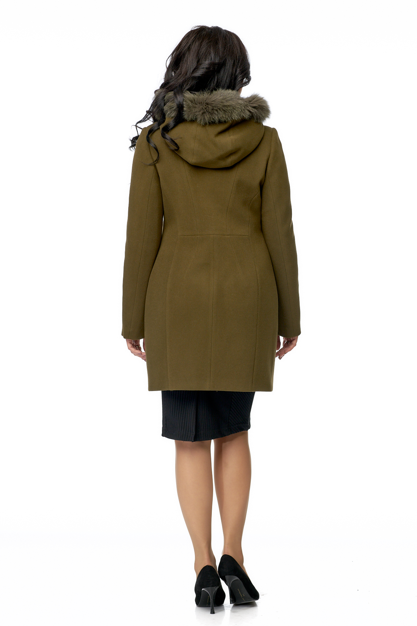 Женское пальто из текстиля с капюшоном, отделка песец 8002806-3