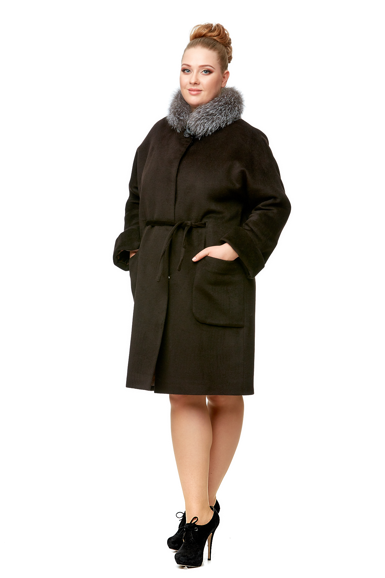 Женское пальто из текстиля с воротником, отделка блюфрост 8009898-2