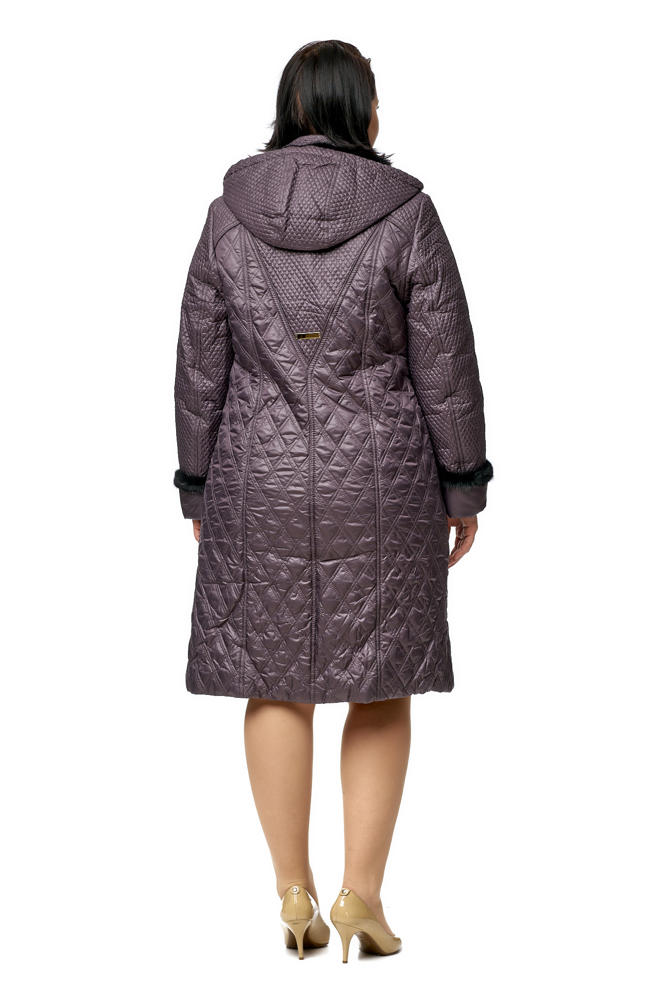 Женское пальто из текстиля с капюшоном, отделка норка 8010030-3