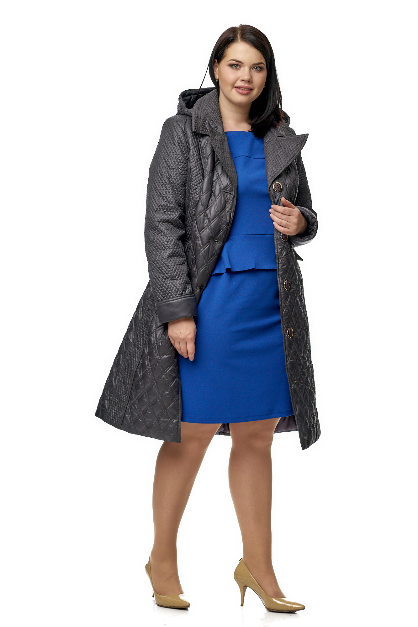 Женское пальто из текстиля с капюшоном 8010037-2