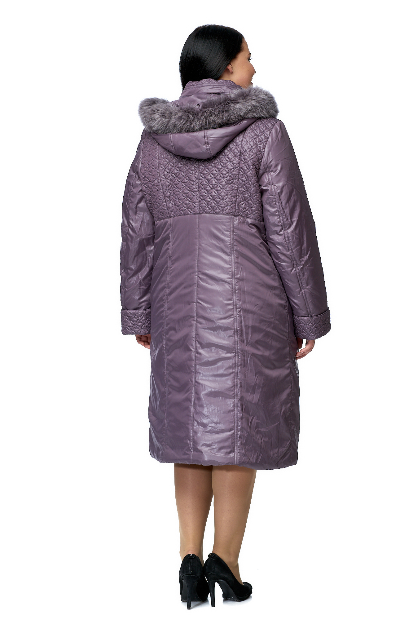 Женское пальто из текстиля с капюшоном, отделка песец 8010104-3