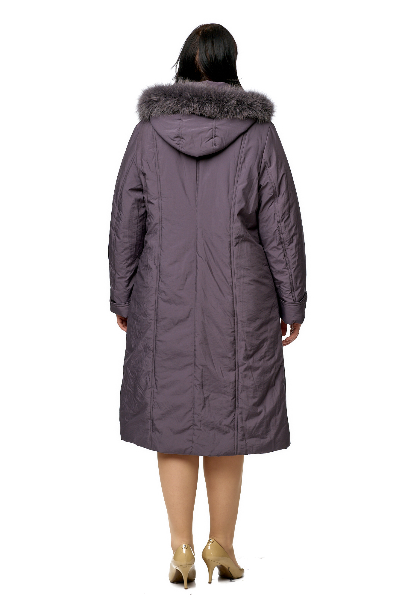 Женское пальто из текстиля с капюшоном, отделка песец 8010114-3
